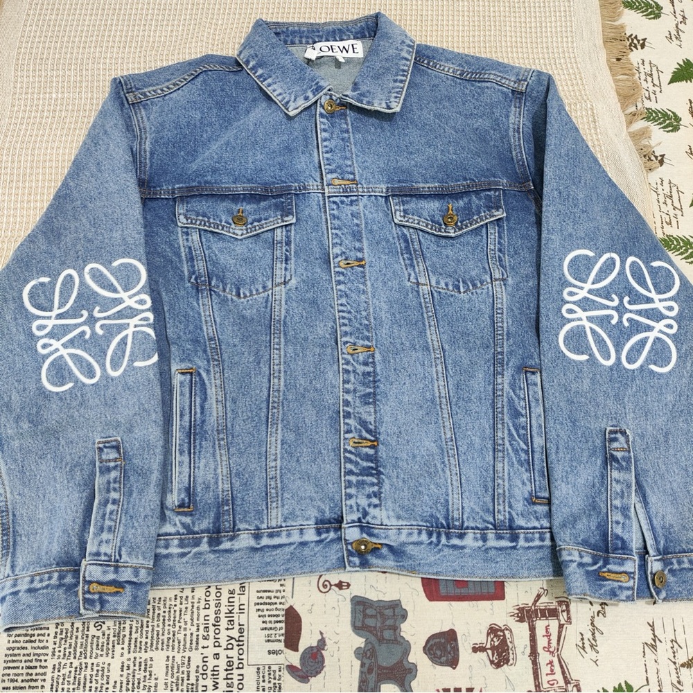 LOEWE Oversized Anagram Logo Print Medium-Wash Denim Jacket